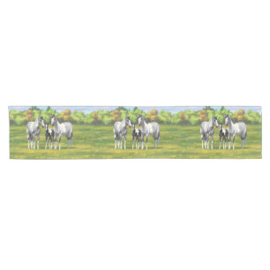 Dapple Grey Pinto Paint Horses In Summer Pasture Short Table Runner