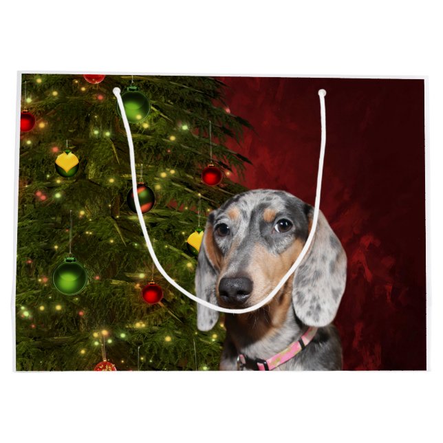 Dappled Dachshund Christmas Large Gift Bag (Back)