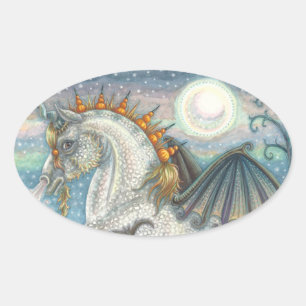 DAPPLED GOTH UNICORN, HALLOWEEN HORSE STICKER Oval