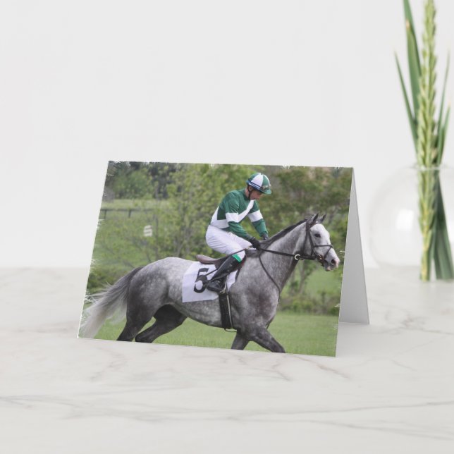 Dappled Gray Race Horse Greeting Card (Front)
