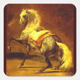 DAPPLED GREY HORSE , Gold Yellow Brown Square Sticker