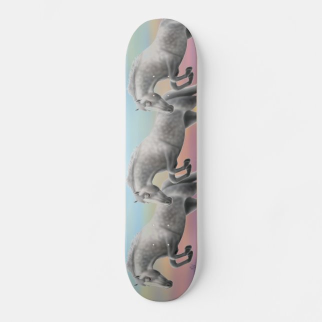 Dappled Grey Horse Jumping Skateboard (Front)