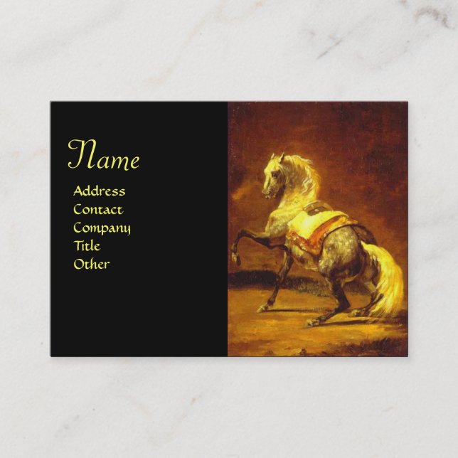 DAPPLED GREY HORSE Monogram, Black Business Card (Front)