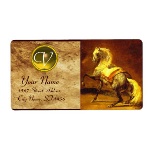 DAPPLED GREY HORSE MONOGRAM , brown gold yellow