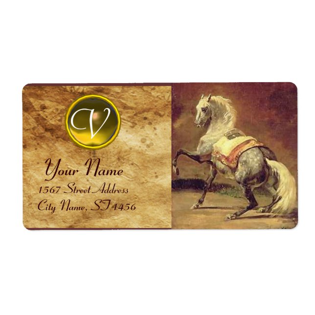 DAPPLED GREY HORSE MONOGRAM , brown gold yellow (Front)