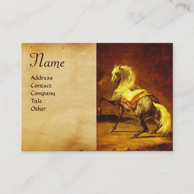 DAPPLED GREY HORSE Parchment Monogram Business Card (Front)