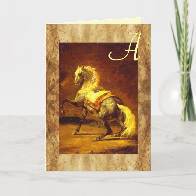 DAPPLED GREY HORSE PARCHMENT Monogram Note Card (Front)
