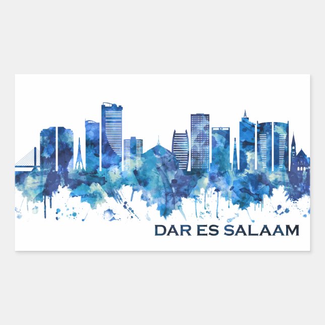 Dar es Salaam Tanzania Skyline Blue Rectangular Sticker (Front)