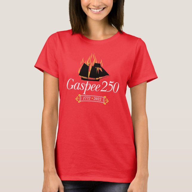 DAR Gaspee250 - Italic Logo on Red T-Shirt (Front)