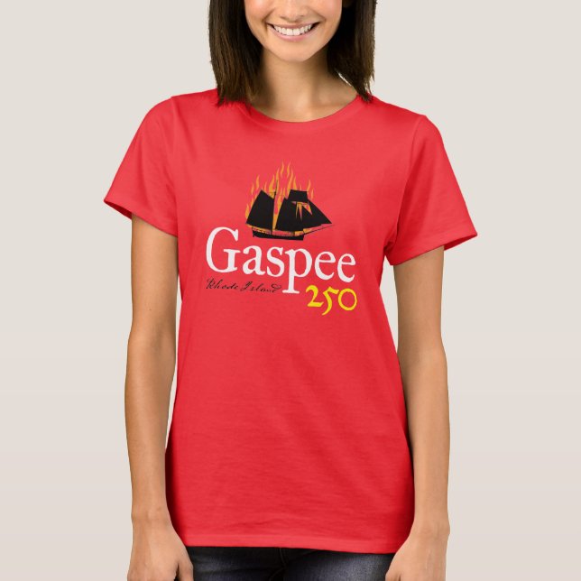 DAR Gaspee250 Rustic Logo on Red T-Shirt (Front)