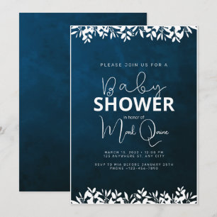 Darck Blue Minimalist Baby Shower Invitation