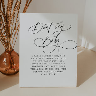 DARCY Black White Don't Say Baby Game Baby Shower Pedestal Sign