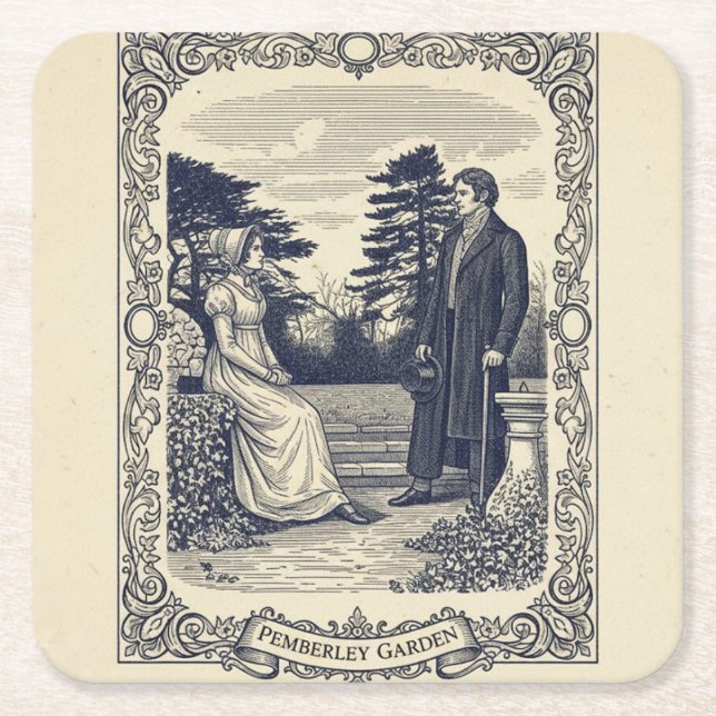 Darcy & Elizabeth scene Square Paper Coaster (Front)