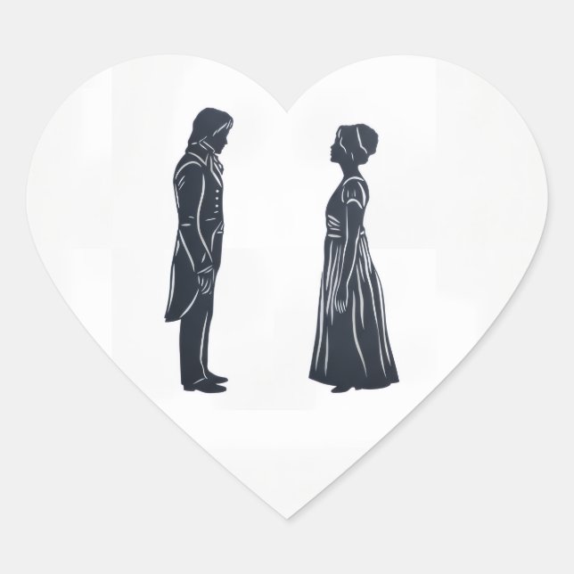 Darcy & Elizabeth silhouette Heart Sticker (Front)
