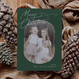 DARCY Green Digital Boho Family Christmas Photo Holiday Card
