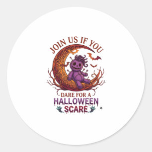 Dare Halloween Scare Purple Voodoo Doll Crescent M Classic Round Sticker
