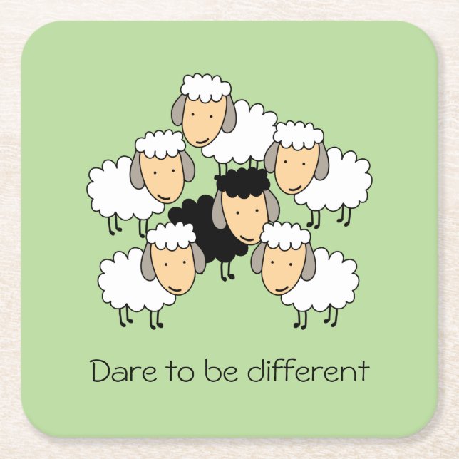 Dare To Be Different Black Sheep Square Paper Coaster (Front)