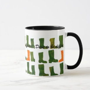 'Dare to be Different' Green and Orange Boots Mug