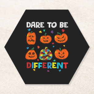 Dare To Be Different Pumpkin Autism Halloween Paper Coaster