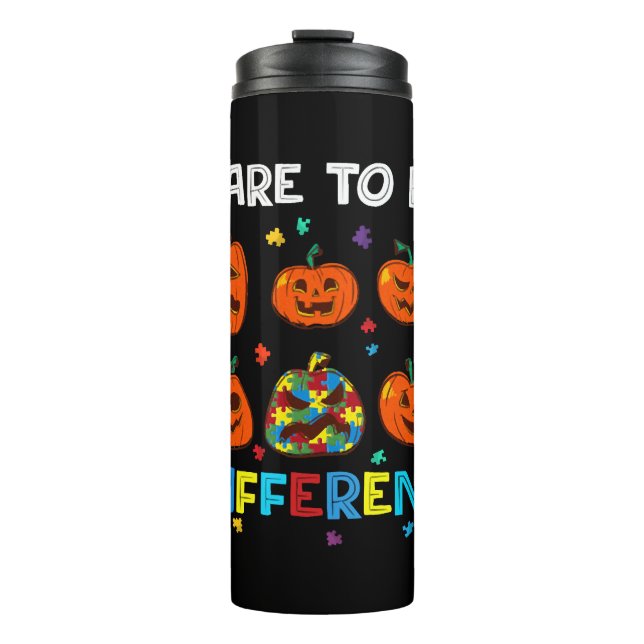 Dare To Be Different Pumpkin Autism Halloween Thermal Tumbler (Front)