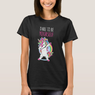 Dare To Be Yourself Lgbt Pride Dabbing Unicorn Rai T-Shirt