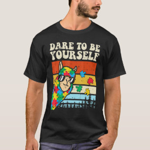Dare To Be Yourself Llama Puzzle Autism Awareness T-Shirt