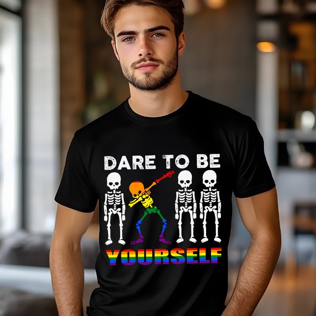 Dare To Be Yourself Rainbow Skeleton Pride Tri-Blend Shirt (Creator Uploaded)