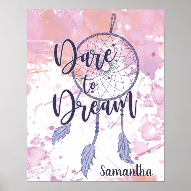Dare to Dream Watercolor Dreamcatcher Personalised Poster (Front)