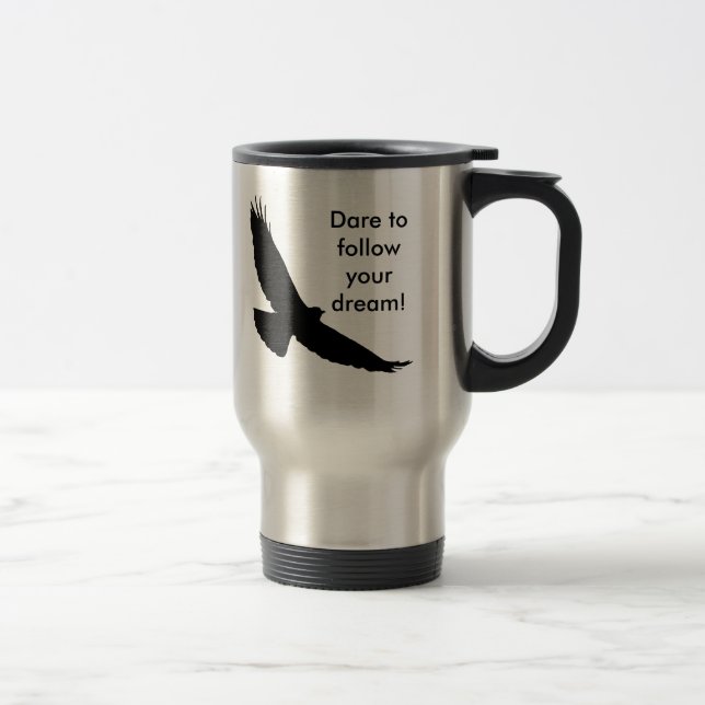 Dare to follow your dream Flying Hawk silhouette Travel Mug (Right)
