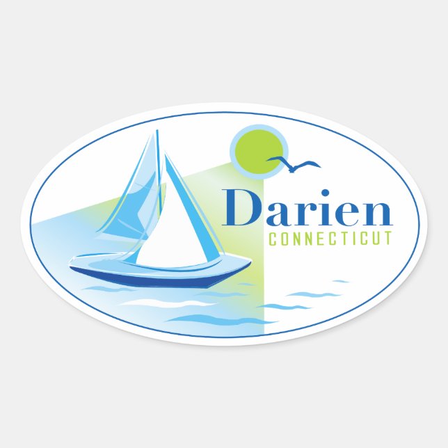 Darien, CT, Sailboat Sticker (Front)