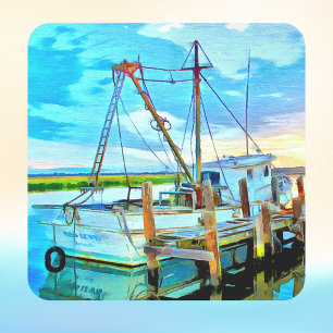 Darien Shrimp Boat Fleet Square Sticker