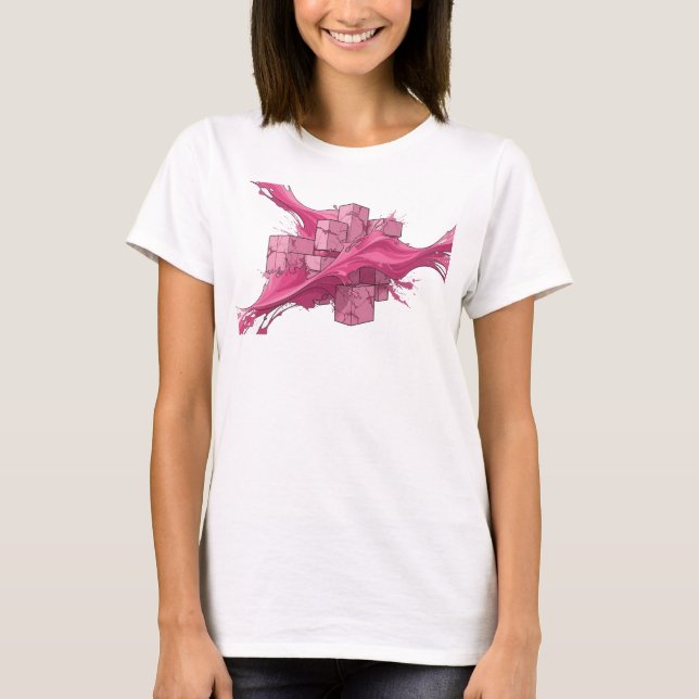 Daring Pink Abstract Cubes Graphic Design T-Shirt (Front)