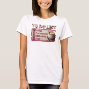 Daring Pink COFFEE PLAY WITH DOG Artistic Motif T-Shirt
