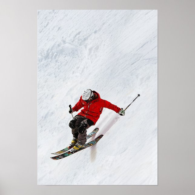 Daring Skier Flying Down a Steep Slope Poster (Front)