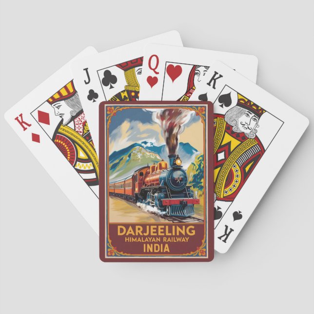 Darjeeling India Train Painterly Travel Art Retro Playing Cards (Back)