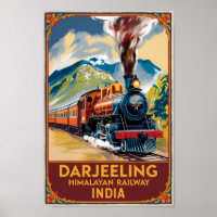 Darjeeling India Train Painterly Travel Art Retro