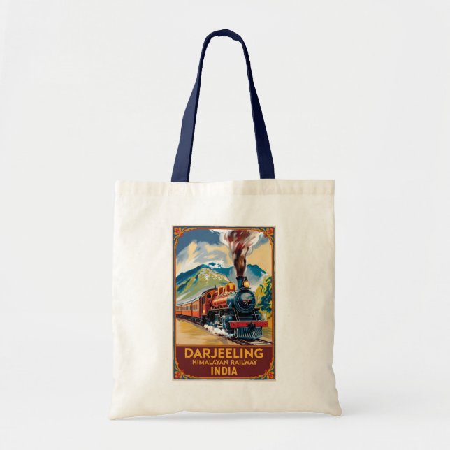Darjeeling India Train Painterly Travel Art Retro Tote Bag (Front)