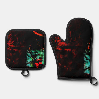 Dark abstract autumn pot holder and oven mitt,Bold Oven Mitt & Pot Holder Set
