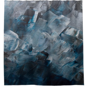 Dark Abstract Brushstrokes in Blue and Grey Tones Shower Curtain