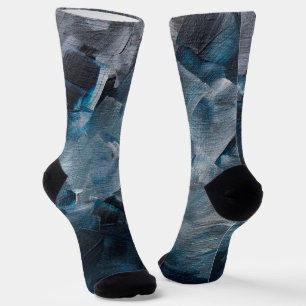 Dark Abstract Brushstrokes in Blue and Grey Tones Socks