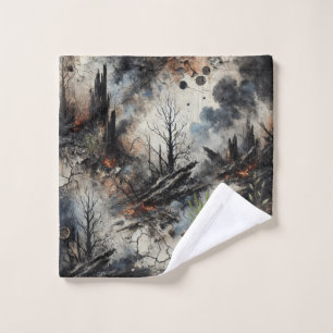 Dark Abstract Burnt Forest Washcloth Wash Cloth