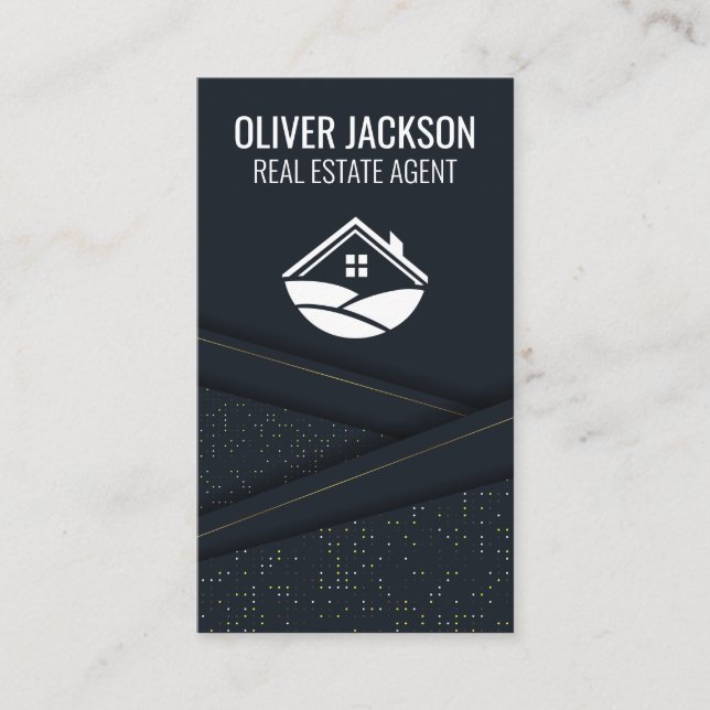 Dark Abstract Panel Background | Home Logo Business Card (Front)