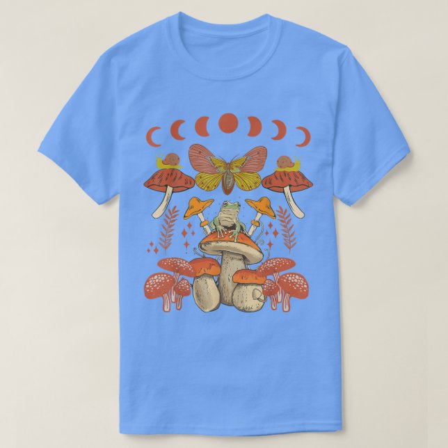 Dark Academia Aesthetic Mystic Mushrooms Moon Taro T-Shirt (Design Front)