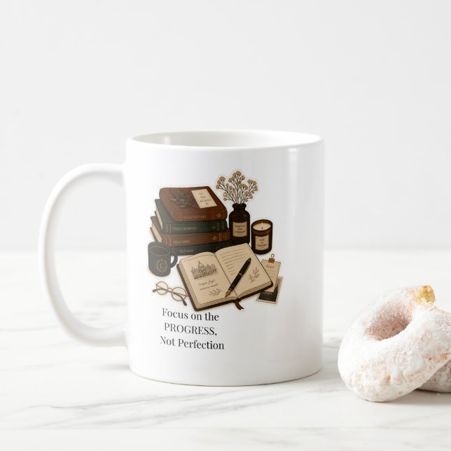 Dark Academia Aesthetic Study Mug  (With Donut)