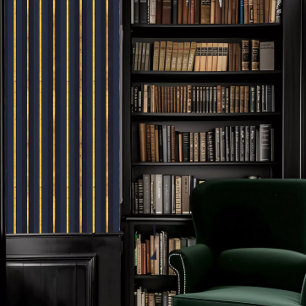 Dark Academia Alternating Blues and Gold Stripes Wallpaper