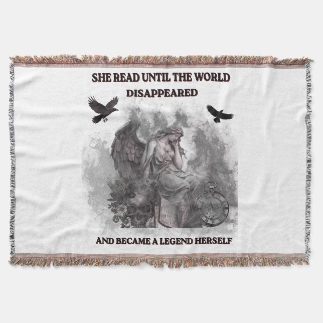 Dark Academia Angel Gothic Reading Quote Poster Throw Blanket (Front)