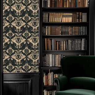 Dark Academia Black and Beige Decorative Wallpaper