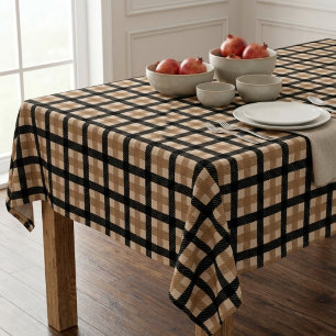 Dark Academia Black and Camel Plaid Tartan  Tablecloth