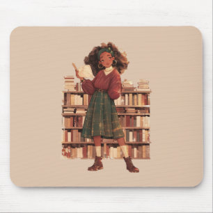 Dark Academia Black Girl Library  Mouse Pad