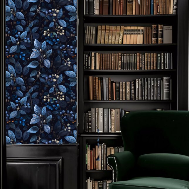 Dark Academia Blue Fauna Wallpaper (Dark Academia Blue Fauna Wallpaper in a library.)